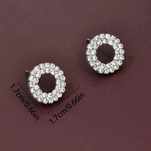 Silver Women's Elegant Geometric Round Rhinestone Stud Earrings - Picture 4 of 4